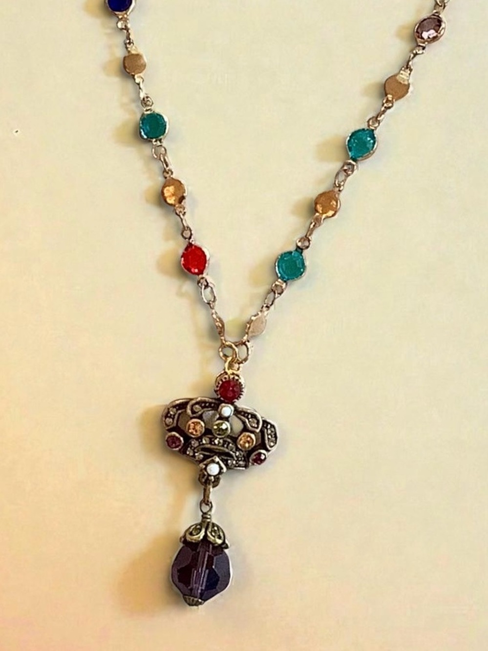 Heidi Daus Inspired Gold-Tone Multicolor Crystal Necklace With Teardrop Pendant - Picture 4 of 7